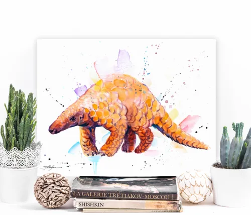Indian Pangolin Indian pangolin watercolor painting, limited edition art print by Slaveika Aladjova