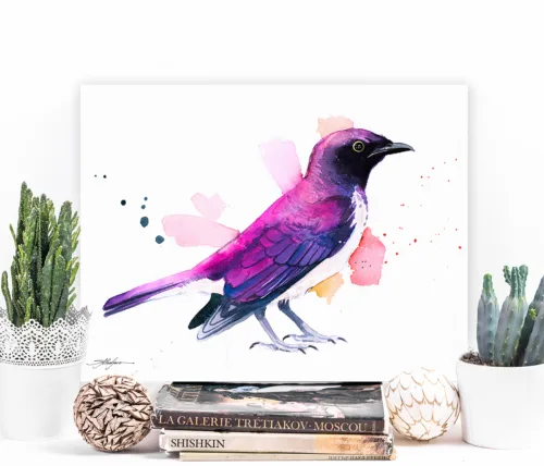 Amethyst starling watercolor painting, limited edition art print by Slaveika Aladjova
