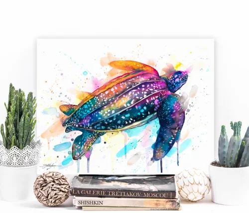 Leatherback sea turtle watercolor painting print by Slaveika Aladjova, art,animal, illustration, Sea art, sea life art, home decor, Wall art Leatherback sea turtle watercolor painting, limited edition art print by Slaveika Aladjova
