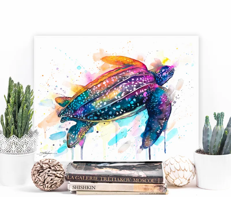Leatherback sea turtle watercolor painting, limited edition art print by Slaveika Aladjova