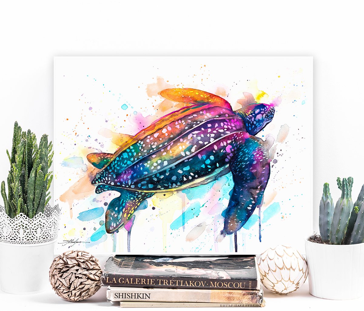 Leatherback sea turtle watercolor painting print