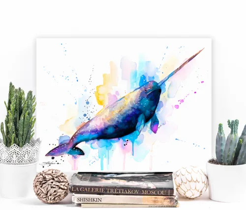 Narwhal Narwhal watercolor painting, limited edition art print by Slaveika Aladjova