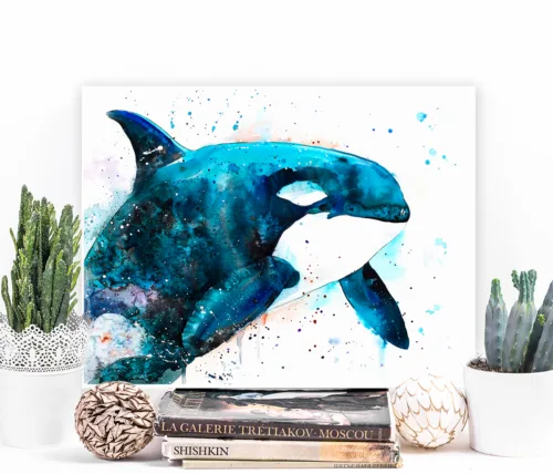 Orca watercolor painting, limited edition art print by Slaveika Aladjova, view 2