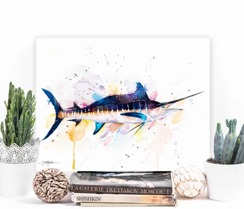 Atlantic blue marlin watercolor painting, limited edition art print by Slaveika Aladjova, view 2