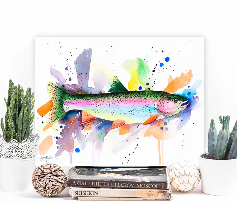 Rainbow trout watercolor painting, limited edition art print by Slaveika Aladjova, view 3