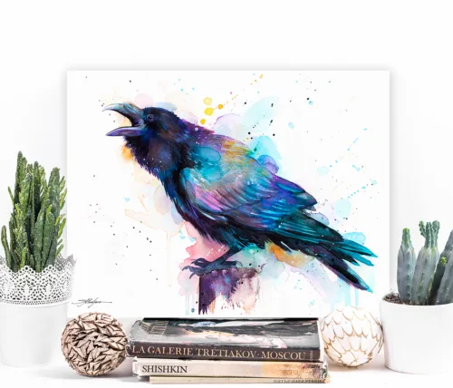Raven watercolor painting, limited edition art print by Slaveika Aladjova