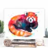 Red panda sitting with its tail curled, watercolor painting, limited edition art print by Slaveika Aladjova