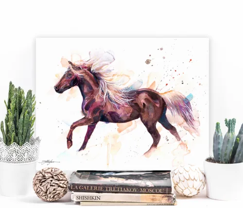 Rocky Mountain horse watercolor painting, limited edition art print by Slaveika Aladjova, view 2