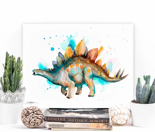 Stegosaurus watercolor painting, limited edition art print by Slaveika Aladjova, view 2