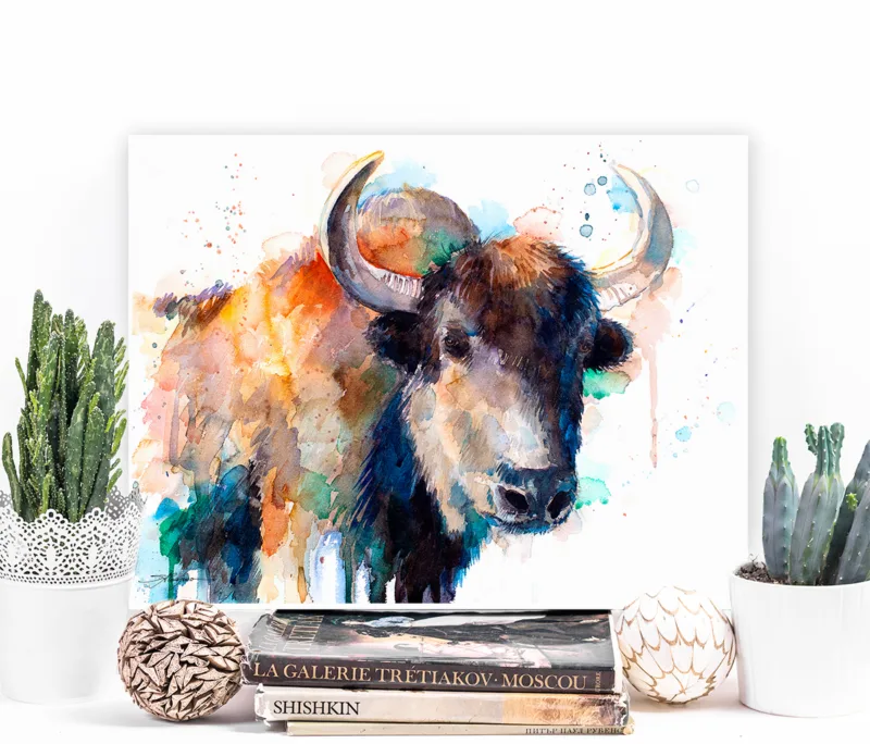 Yak watercolor painting, limited edition art print by Slaveika Aladjova, view 3