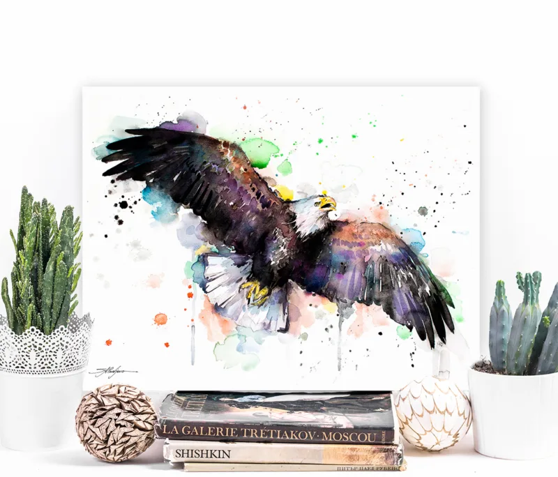Bald eagle in flight watercolor painting, limited edition art print by Slaveika Aladjova, view 2