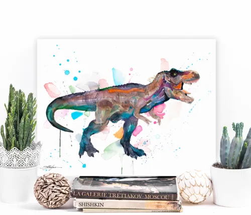 Tyrannosaurus rex watercolor painting, limited edition art print by Slaveika Aladjova, view 2