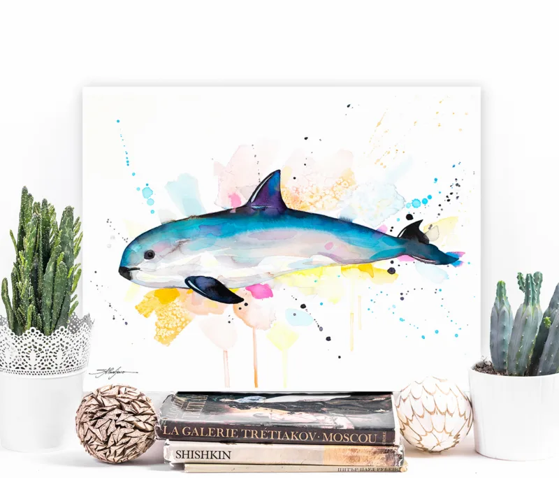 Vaquita watercolor painting, limited edition art print by Slaveika Aladjova, view 3