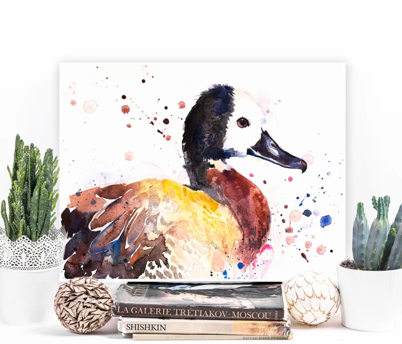 White-faced whistling duck watercolor painting, limited edition art print by Slaveika Aladjova, view 4