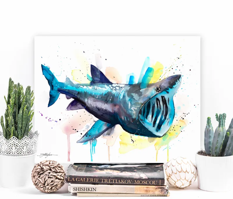 Basking shark watercolor painting, limited edition art print by Slaveika Aladjova, view 2