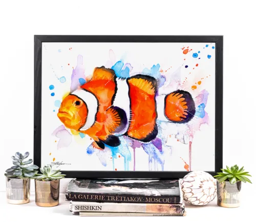 Clownfish watercolor painting, limited edition art print by Slaveika Aladjova