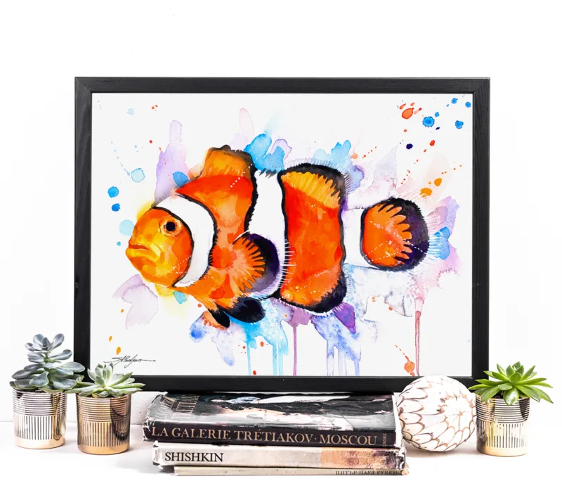Clownfish watercolor painting, limited edition art print by Slaveika Aladjova