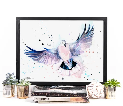 Dove watercolor painting, limited edition art print by Slaveika Aladjova