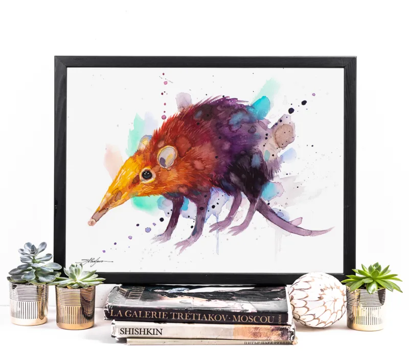 Golden-rumped elephant shrew watercolor painting, limited edition art print by Slaveika Aladjova, view 3