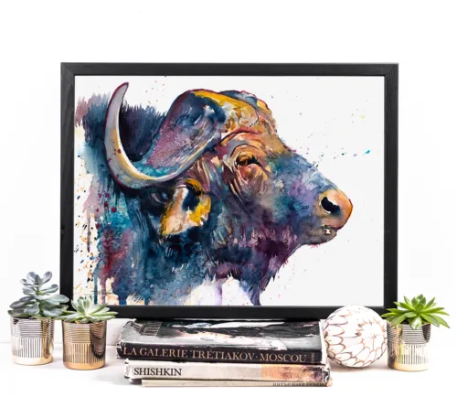 African buffalo watercolor painting, limited edition art print by Slaveika Aladjova, view 2