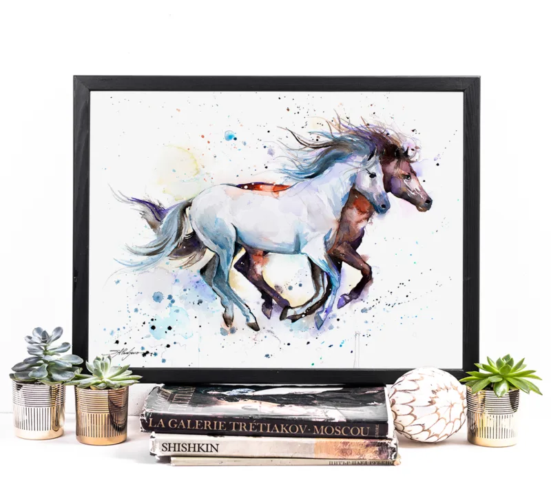 Running horses watercolor painting, limited edition art print by Slaveika Aladjova, view 3