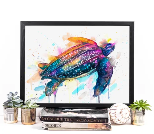Leatherback sea turtle watercolor painting, limited edition art print by Slaveika Aladjova, view 2