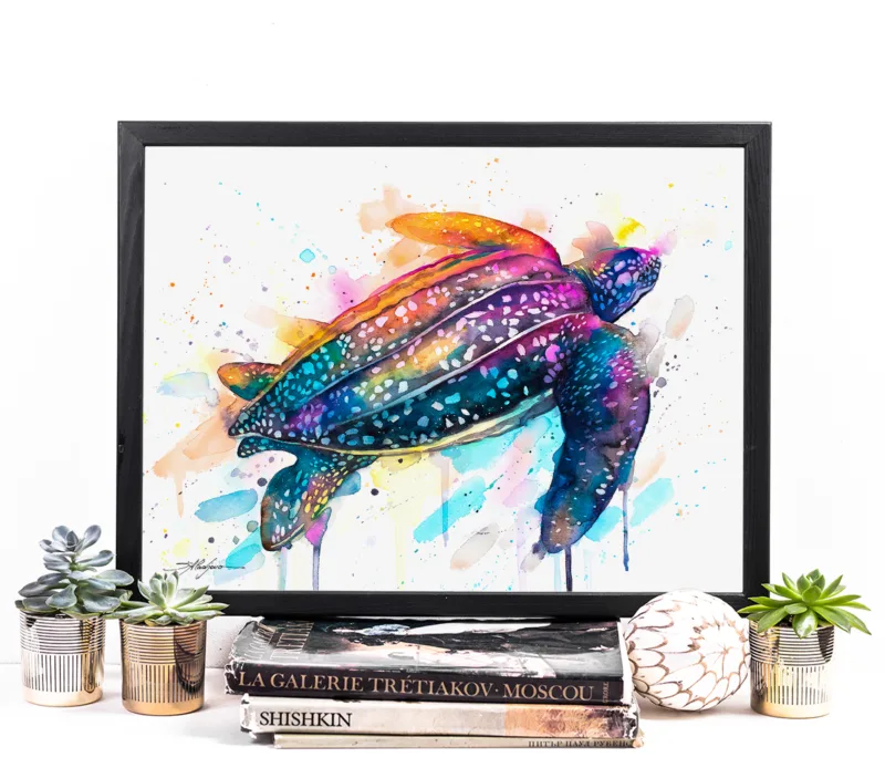 Leatherback sea turtle watercolor painting, limited edition art print by Slaveika Aladjova, view 2