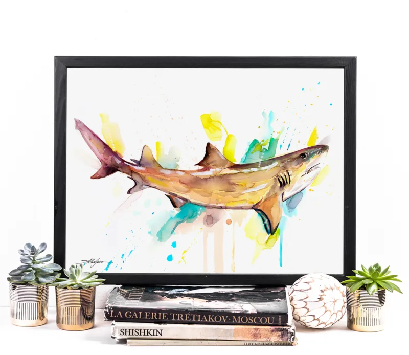 Lemon shark watercolor painting, limited edition art print by Slaveika Aladjova, view 3