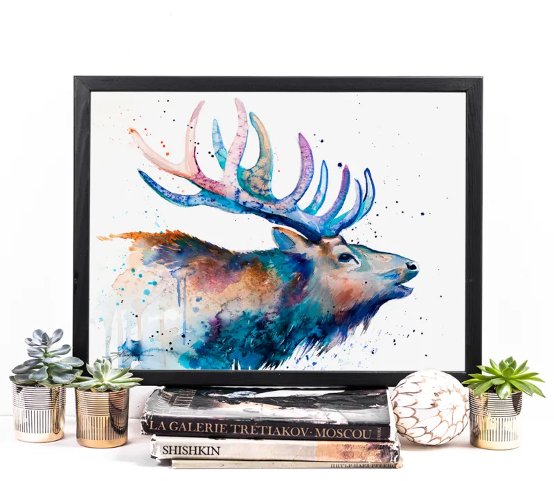 Red deer stag watercolor painting, limited edition art print by Slaveika Aladjova, view 2