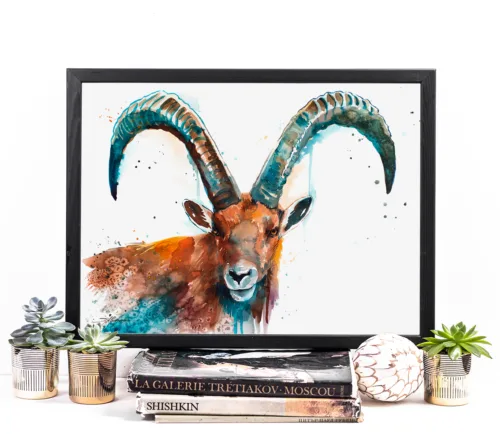 Alpine ibex watercolor painting, limited edition art print by Slaveika Aladjova, view 2