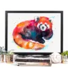 Red panda sitting with its tail curled, watercolor painting, limited edition art print by Slaveika Aladjova, view 2