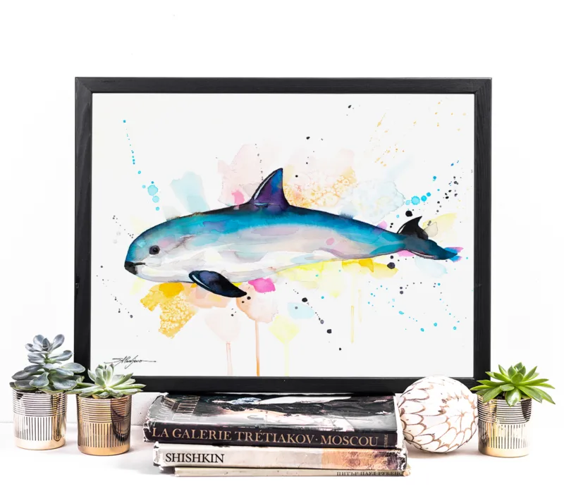 Vaquita watercolor painting, limited edition art print by Slaveika Aladjova, view 4