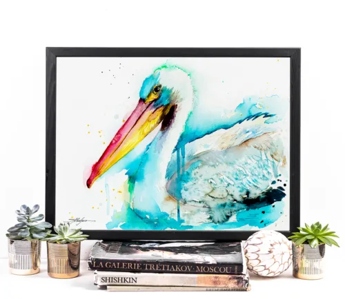 American white pelican watercolor painting, limited edition art print by Slaveika Aladjova, view 2
