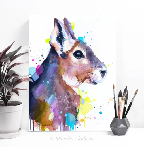 Patagonian mara watercolor painting, limited edition art print by Slaveika Aladjova, view 2