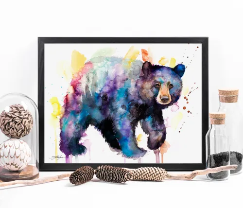 American black bear watercolor painting, limited edition art print by Slaveika Aladjova, view 2