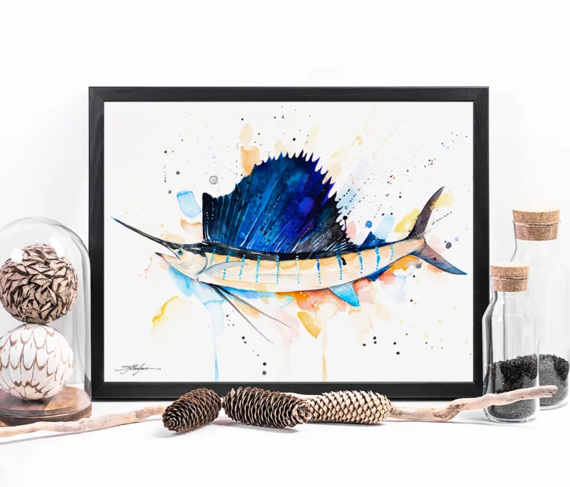 Atlantic sailfish watercolor painting, limited edition art print by Slaveika Aladjova