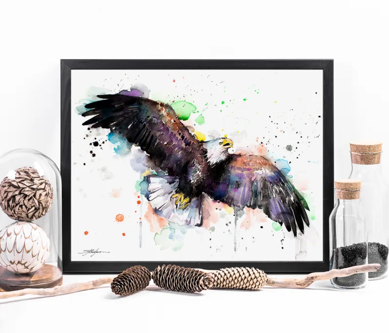 Bald eagle in flight watercolor painting, limited edition art print by Slaveika Aladjova, view 3