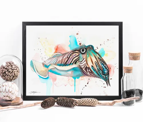 Common Cuttlefish watercolor painting print by Slaveika Aladjova, art, animal, illustration, Sea art, sea life art, home decor, Wall art Cuttlefish watercolor painting, limited edition art print by Slaveika Aladjova