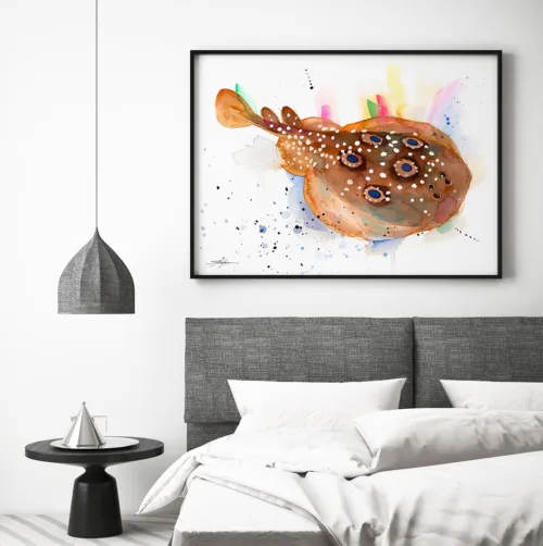 Eyed electric ray, common torpedo ray, watercolor painting, limited edition art print by Slaveika Aladjova, view 2