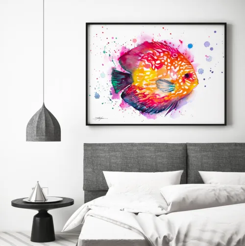 Discus fish watercolor painting, limited edition art print by Slaveika Aladjova, view 2