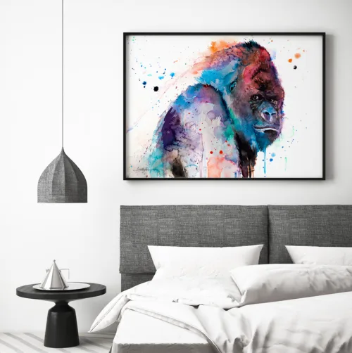 Western gorilla watercolor painting, limited edition art print by Slaveika Aladjova, view 2