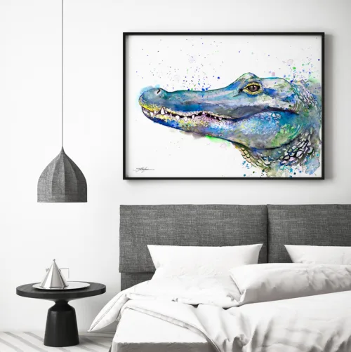 Crocodile watercolor painting, limited edition art print by Slaveika Aladjova, view 2