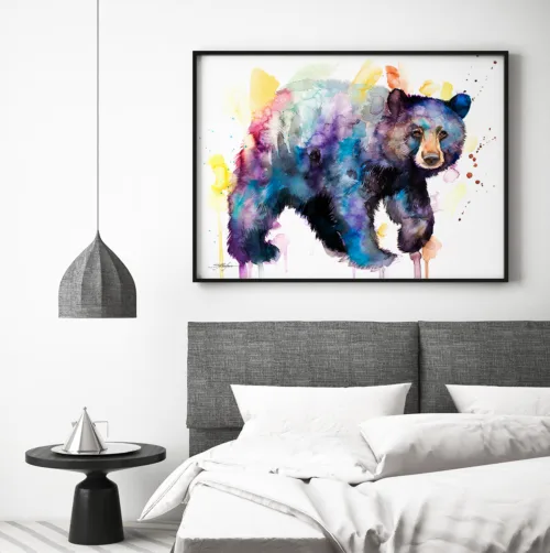 American black bear watercolor painting, limited edition art print by Slaveika Aladjova