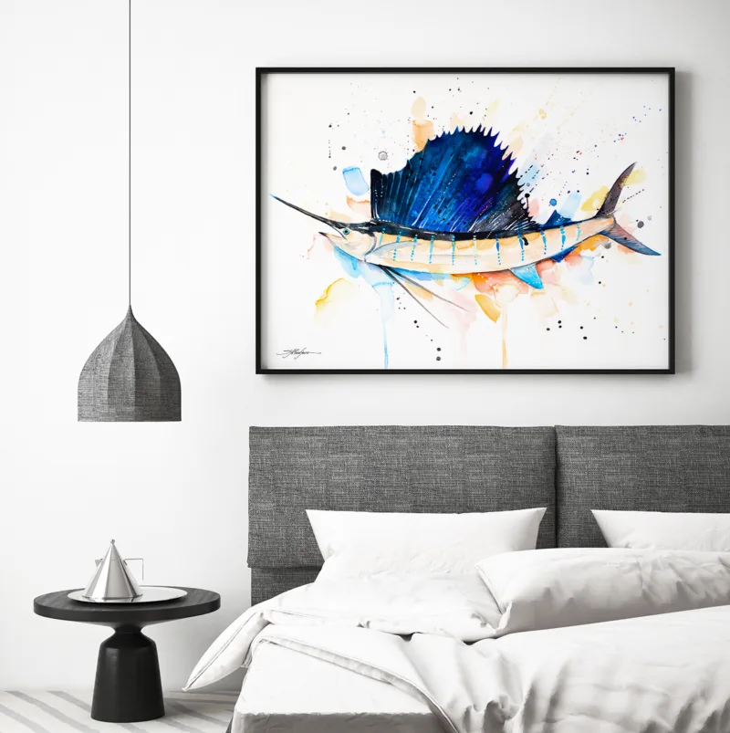 Atlantic sailfish watercolor painting, limited edition art print by Slaveika Aladjova, view 2