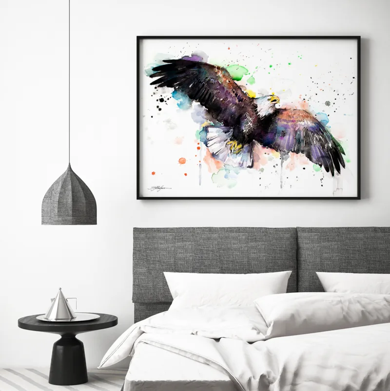 Bald eagle in flight watercolor painting, limited edition art print by Slaveika Aladjova, view 4