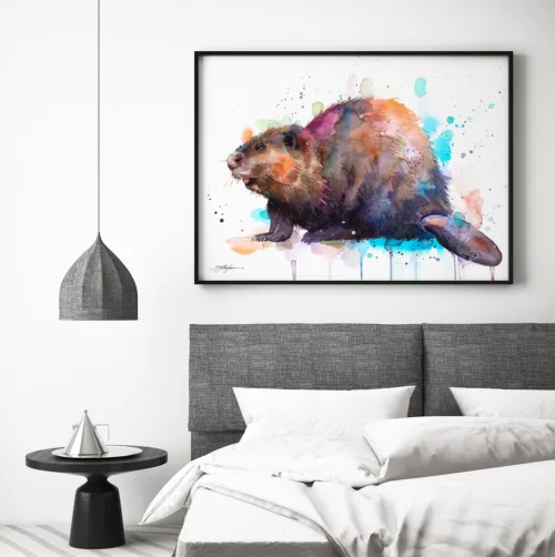 Beaver watercolor painting, limited edition art print by Slaveika Aladjova