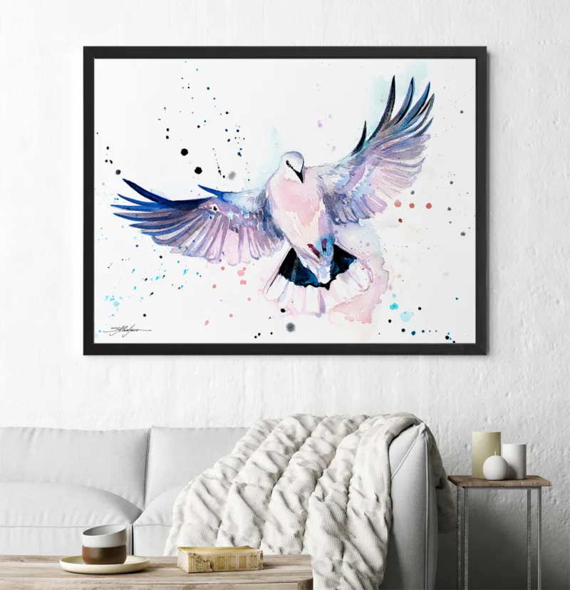 Dove watercolor painting, limited edition art print by Slaveika Aladjova, view 3