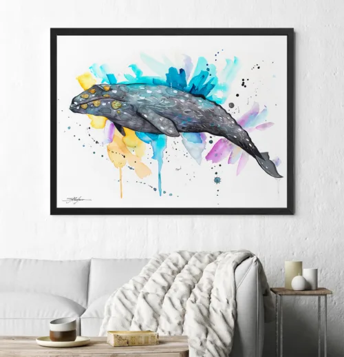 Gray whale watercolor painting print by Slaveika Aladjova, art, animal, illustration, Sea art, sea life art, nautical, ocean art Gray whale watercolor painting, limited edition art print by Slaveika Aladjova