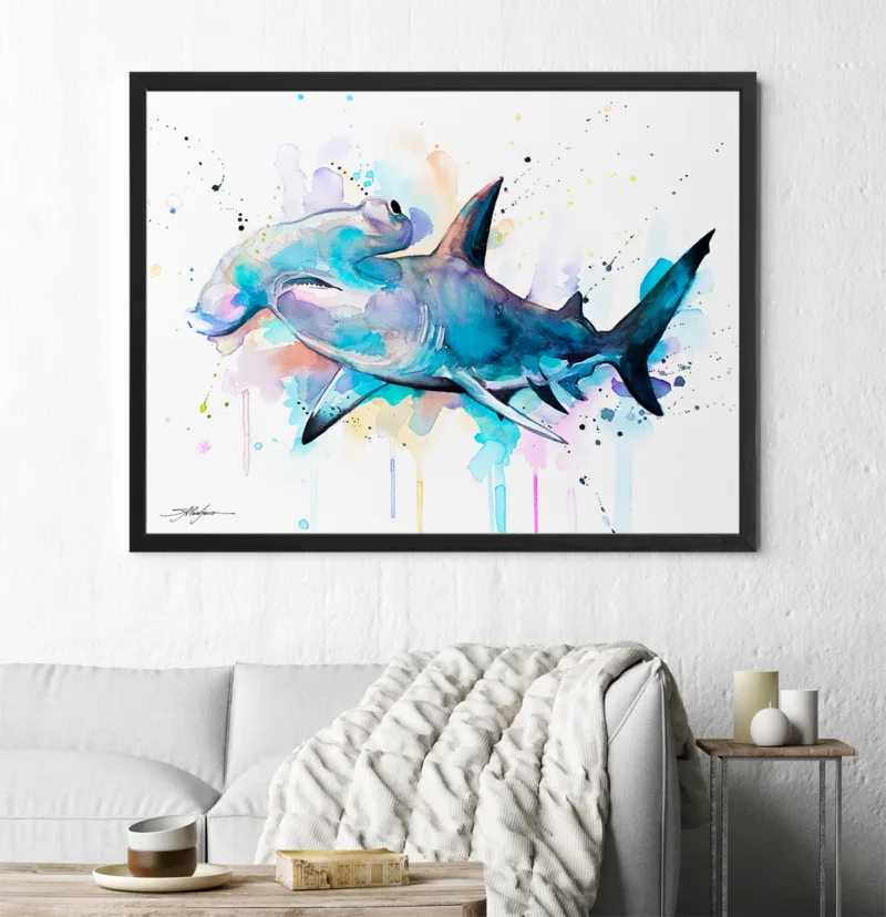 Hammerhead shark watercolor painting, limited edition art print by Slaveika Aladjova, view 4
