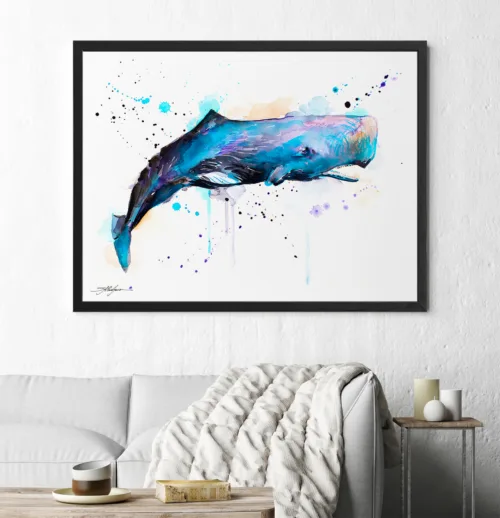 Sperm whale watercolor painting, limited edition art print by Slaveika Aladjova, view 2